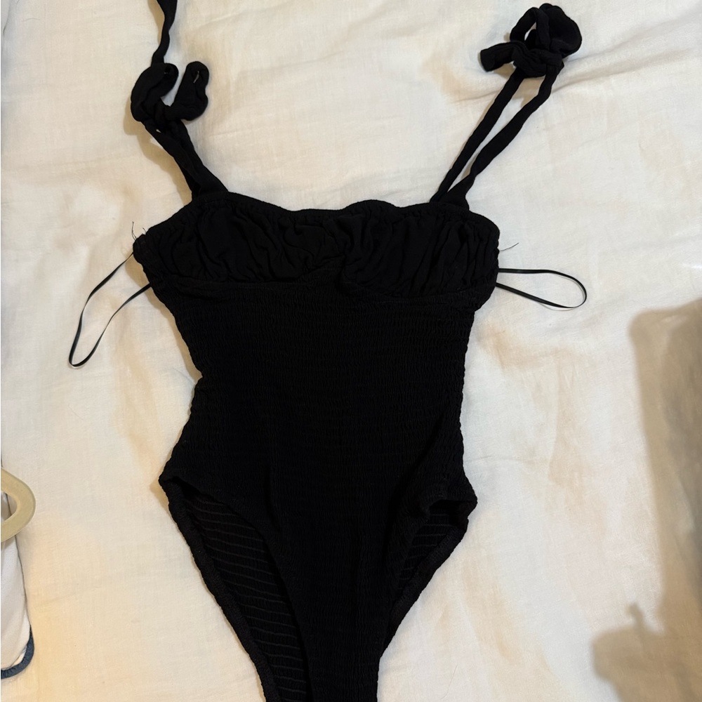 Black One-Piece Bodysuit with Tie Straps